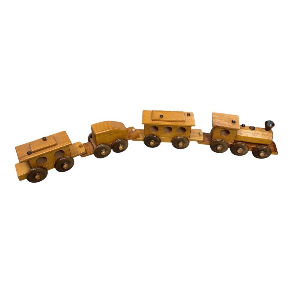 Vintage Wooden Steam Locomotive & Cars Train Set -Hand Crafted